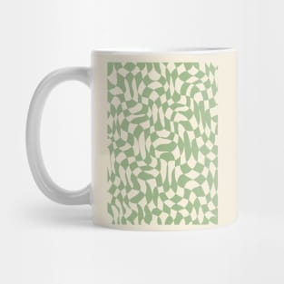 Green and Cream Distorted Warped Checkerboard Pattern IV Mug